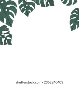 Floral frame with colorful exotic branches on white background. Ornate border with tropic leaves. Vector stock illustration for wallpaper, posters, card.  Doodle style. Copy space.