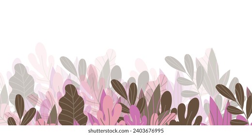 Floral frame with colorful exotic branches on white background. Ornate border with tropic leaves. Vector stock illustration for wallpaper, posters, card.  Doodle style. Copy space.