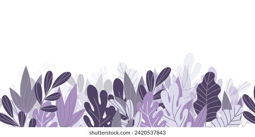 Floral frame with colorful exotic branches on white background. Ornate border with tropic leaves. Vector stock illustration for wallpaper, posters, card.  Doodle style. Copy space.