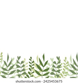 Floral frame with colorful exotic branches on white background. Ornate border with tropic leaves. Vector stock illustration for wallpaper, posters, card.  Doodle style. Copy space.