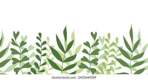 Floral frame with colorful exotic branches on white background. Ornate border with tropic leaves. Vector stock illustration for wallpaper, posters, card.  Doodle style. Copy space.