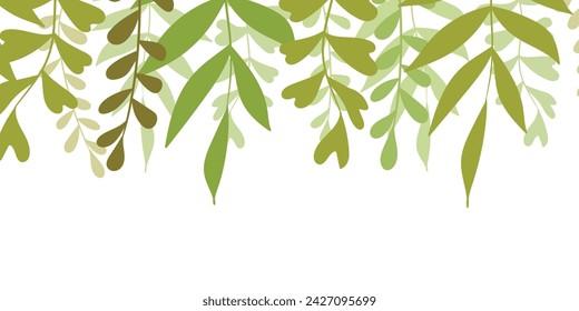 Floral frame with colorful exotic branches on white background. Ornate border with tropic leaves. Vector stock illustration for wallpaper, posters, card.  Doodle style. Copy space.