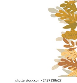 Floral frame with colorful exotic branches on white background. Ornate border with tropic leaves. Vector stock illustration for wallpaper, posters, card.  Doodle style. Copy space.