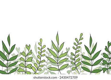 Floral frame with colorful exotic branches on white background. Ornate border with tropic leaves. Vector stock illustration for wallpaper, posters, card.  Doodle style. Copy space.
