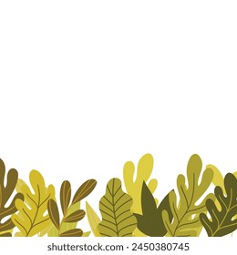 Floral frame with colorful exotic branches on white background. Ornate border with tropic leaves. Vector stock illustration for wallpaper, posters, card.  Doodle style. Copy space.