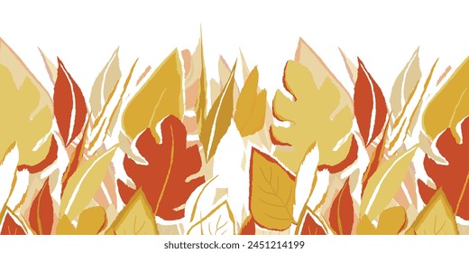 Floral frame with colorful exotic branches on white background. Ornate border with tropic leaves. Vector stock illustration for wallpaper, posters, card.  Doodle style. Copy space.