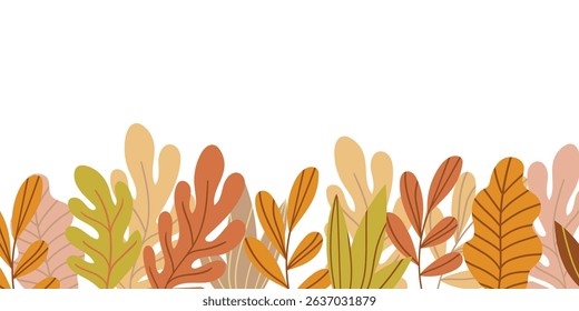 Floral frame with colorful exotic branches on white background. Ornate border with tropic leaves. Vector stock illustration for wallpaper, posters, card.  Doodle style. Copy space.