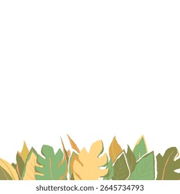Floral frame with colorful exotic branches on white background. Ornate border with tropic leaves. Vector stock illustration for wallpaper, posters, card.  Doodle style. Copy space.