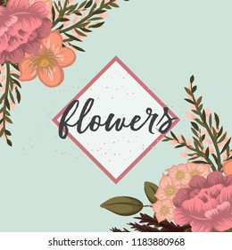 Floral frame with colorful flower.