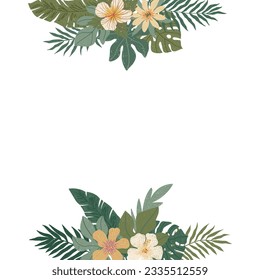 Floral frame of colorful tropical leaves. Concept of the jungle for the design of invitations, greeting cards and wallpapers.