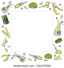  Floral frame concept for decoration stickers, t-shirts, banners, tags, hand drawing for your design. Vector.