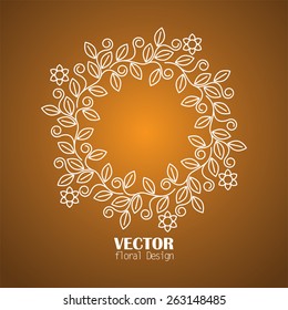 floral frame with copy space for text - concept vector icon. this also represents trendy mono line style monogram design elements with flowers & leaves arranged in circle