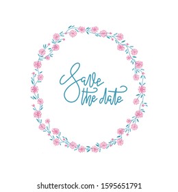 Floral Frame. Cute retro flowers arranged un a shape of the wreath perfect for wedding invitations and birthday cards