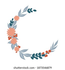 Floral Frame. Cute retro flowers arranged un a shape of the wreath perfect for wedding invitations, birthday cards and covers, poligraphy. Round frame border