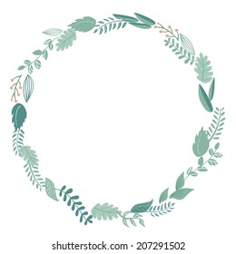 Floral Frame. Cute retro flowers arranged un a shape of the wreath perfect for wedding invitations and birthday cards 