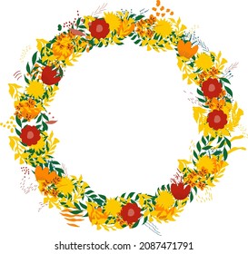 Floral Frame. Cute retro flowers arranged un a shape of the wreath perfect for wedding invitations and birthday cards