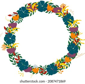 Floral Frame. Cute retro flowers arranged un a shape of the wreath perfect for wedding invitations and birthday cards