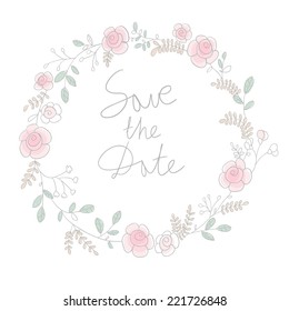 Floral Frame. Cute retro flowers arranged un a shape of the wreath perfect for wedding invitations and birthday cards