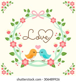 Floral Frame, cute retro flowers for wedding invitations and birthday cards 