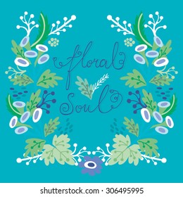 Floral Frame. Cute retro flowers arranged on a shape of the wreath perfect for wedding invitations and birthday cards
