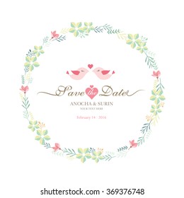 Floral Frame. Cute retro flowers arranged un a shape of the wreath perfect for wedding invitations and birthday cards