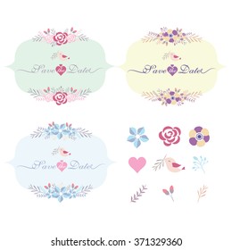Floral Frame. Cute retro flowers arranged un a shape of the wreath perfect for wedding invitations and birthday cards
