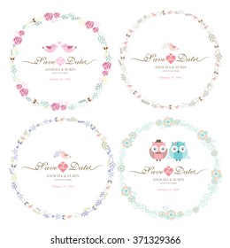 Floral Frame. Cute retro flowers arranged un a shape of the wreath perfect for wedding invitations and birthday cards