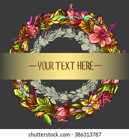 Floral Frame. cute retro flowers arranged un a shape of the wreath perfect for wedding invitations and birthday cards