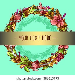 Floral Frame. cute retro flowers arranged un a shape of the wreath perfect for wedding invitations and birthday cards
