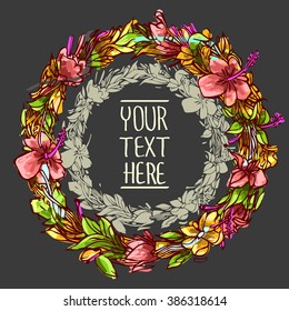 Floral Frame. cute retro flowers arranged un a shape of the wreath perfect for wedding invitations and birthday cards