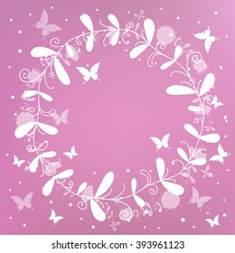 Floral Frame. Cute retro flowers arranged un a shape of the wreath perfect for wedding invitations and birthday cards