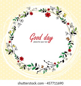 Floral Frame. Cute retro flowers arranged un a shape of the wreath perfect for wedding invitations and birthday cards
