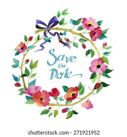 Floral Frame. Cute succulents arranged un a shape of the wreath perfect for wedding invitations and birthday cards. Vector design. Watercolor. Hand painting.
