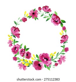 Floral Frame. Cute succulents arranged un a shape of the wreath perfect for wedding invitations and birthday cards. Vector design. Watercolor. Hand painting.