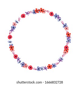 Floral Frame. Cute vector flowers arranged un a shape of the wreath perfect for wedding invitations and birthday cards