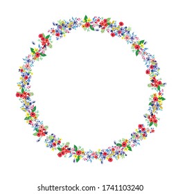 Floral Frame. Cute vector flowers arranged un a shape of the wreath perfect for wedding invitations and birthday cards. Spring illustration