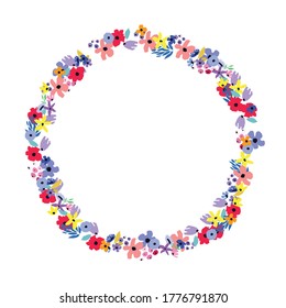 Floral Frame. Cute vector flowers arranged un a shape of the wreath