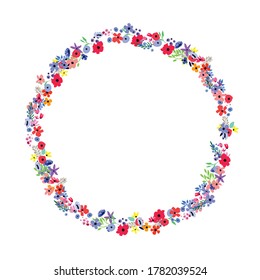 Floral Frame. Cute vector flowers arranged un a shape of the wreath perfect for wedding invitations