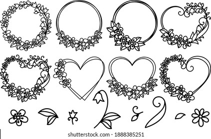 Floral Frame Cutting Templates, Flower Wreath, Round Frame, Flowers, Heart Shaped Flower Frame