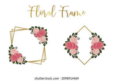 Floral Frame Dahlia Flower Design Template, Digital watercolor hand drawn