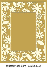 Floral frame with daisy flowers pattern for greeting cards, laser cut photo frames. Modern botanical design. Vector illustration.