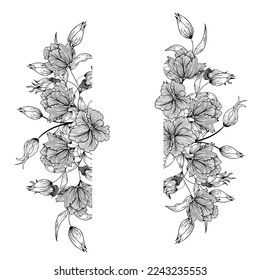 Marco floral con decoración floral. Para invitación, fondo, pancarta, afiche, postal. Con espacio para el texto. Se puede usar para imprimir en tela o papel. Richalmente decorados, flores, hierba, hojas, rama