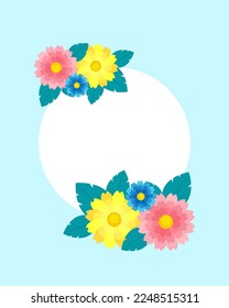 Floral frame decorated with flowers flat style. Vector holiday card template.
