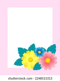Floral frame decorated with flowers flat style. Vector holiday card template.