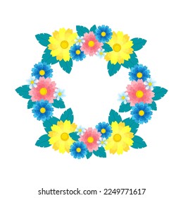 Floral frame decorated with flowers flat style. Gerbera wreath frame, Vector holiday card template.