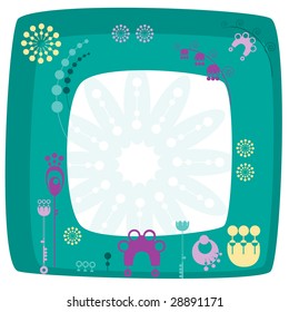 Floral frame decorated stylized flower and herb