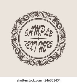 Floral frame with decorative elements with curves on flat colored background. Vector illustration.