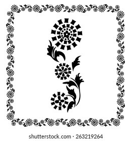Floral frame decorative ornament pattern Drawing swirling deco flower black