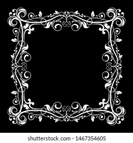 Floral frame. Decorative square border on black background. Vector illustration