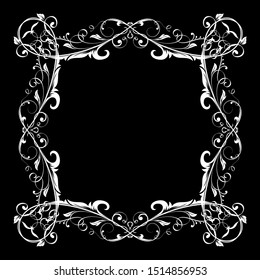 Floral frame. Decorative square border on black background. Vector illustration